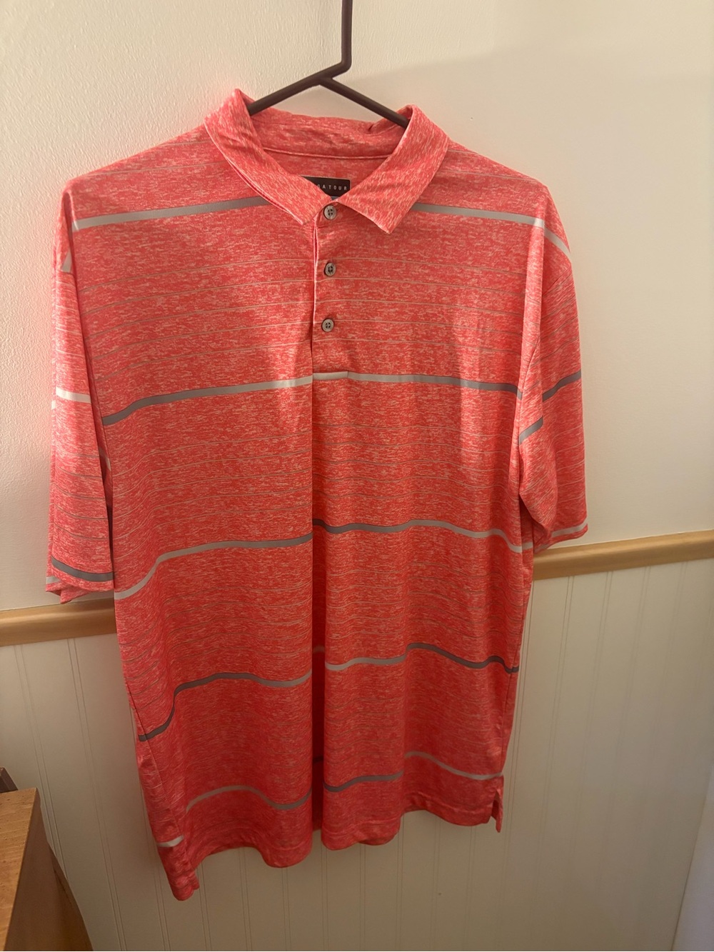 PGA Tour Men’s XL Coral Orange Heather Striped Performance Golf Polo Shirt